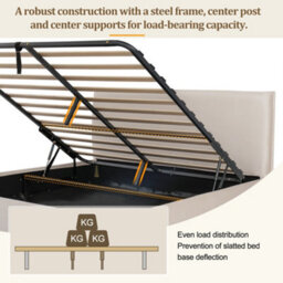 Modernluxe 6Ft Super King Bed, 180X200Cm, Ottoman Bed, With Tall Padded Headboard & Solid Wooden Legs, Velvet, Cream - thumbnail 7