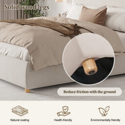 Modernluxe 6Ft Super King Bed, 180X200Cm, Ottoman Bed, With Tall Padded Headboard & Solid Wooden Legs, Velvet, Cream - thumbnail 8