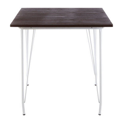 Orsina Large White Metal And Elm Wood Table, Versatile Square Table, Sturdy Outdoor Dining Table For Lawn, Patio - image 1