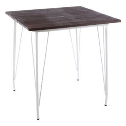 Orsina Large White Metal And Elm Wood Table, Versatile Square Table, Sturdy Outdoor Dining Table For Lawn, Patio - thumbnail 2