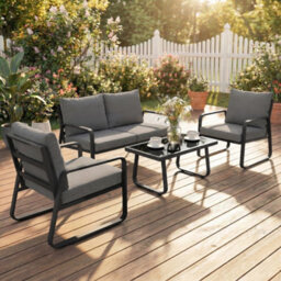 Outsunny 4 Piece Garden Furniture Set, Outdoor Sofa Set, Black - thumbnail 1