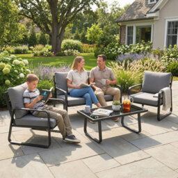 Outsunny 4 Piece Garden Furniture Set, Outdoor Sofa Set, Black - thumbnail 9
