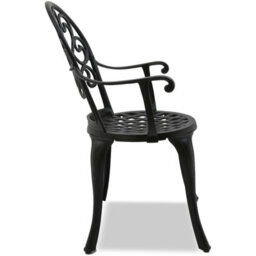 Homeology Prego Luxurious Garden And Patio Table And 4 Large Chairs With Armrests Cast Aluminium Bistro Set - Black - thumbnail 4