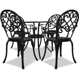 Homeology Prego Luxurious Garden And Patio Table And 4 Large Chairs With Armrests Cast Aluminium Bistro Set - Black - thumbnail 1