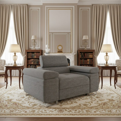 Torezio Armchair With Adjustable Headrests Living Room Upholstered Chipboard Frame Wave Spring 134X102X7090Cm Grey - image 1
