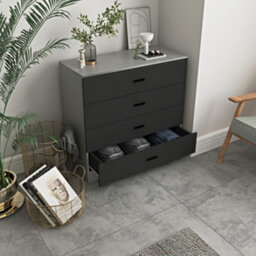 Urbn-Living Urbnliving Height 73Cm 4 Drawer Wooden Bedroom Chest Cabinet Modern Grey Carcass And Black Drawers Wide Storage Cupboard Closet - thumbnail 3