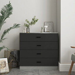 Urbn-Living Urbnliving Height 73Cm 4 Drawer Wooden Bedroom Chest Cabinet Modern Grey Carcass And Black Drawers Wide Storage Cupboard Closet - thumbnail 2