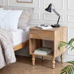 MH London Rhonda Solid Wood Nightstand Bedside Side Table Nightstand With Drawer In Natural