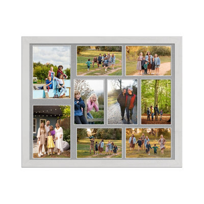 AK Frames 20X16 White Ash Modern Multi Photo Frame With Silver Mount - Holds 9 Apertures (2X) 7X5, (7X) 6X4 Photos - image 1