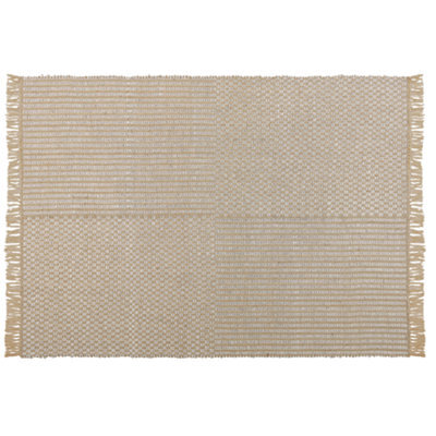 Beliani Hand-Woven Beige Cotton And Jute Rug 140 X 200 Cm With Fringed Edges For Boho Living Rooms And Bedrooms - image 1