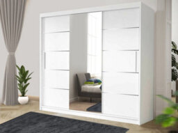 RAC3 Sliding Wardrobe With Mirror Space Saving Bedroom Wardrobe, Contemporary Bedroom Sliding Wardrobe & Mirror Wardrobe (White, 250Cm) - thumbnail 1