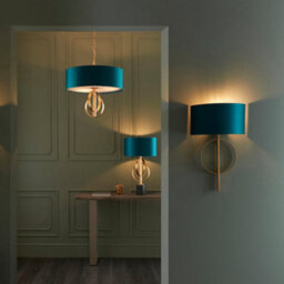 Antique Gold Ceiling Pendant Light & Teal Satin Shade - 3 Bulb Hanging Fitting - thumbnail 5
