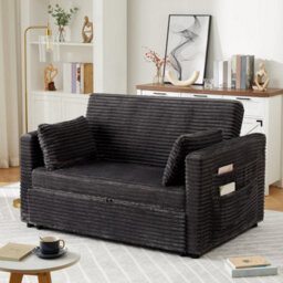 2 Seater Sofa Bed Convertible Bed Settee With Cushions Adjustable Backrest For Living Guest Room, Dark Grey, (D)180Cm (W)140Cm - thumbnail 2