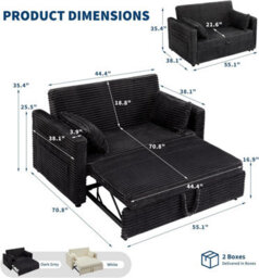 2 Seater Sofa Bed Convertible Bed Settee With Cushions Adjustable Backrest For Living Guest Room, Dark Grey, (D)180Cm (W)140Cm - thumbnail 3