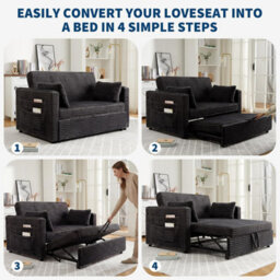 2 Seater Sofa Bed Convertible Bed Settee With Cushions Adjustable Backrest For Living Guest Room, Dark Grey, (D)180Cm (W)140Cm - thumbnail 6