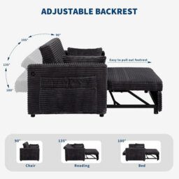2 Seater Sofa Bed Convertible Bed Settee With Cushions Adjustable Backrest For Living Guest Room, Dark Grey, (D)180Cm (W)140Cm - thumbnail 4