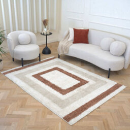 The Rugs Moodi Shaggy Light Beige/terra Slatefern Rug Runner Bordered Thick High Pile For Living Rooms, Bedrooms, Hallways - thumbnail 8