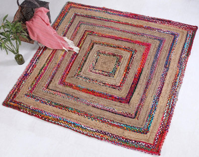 Second Nature Online Fiesta Square Rug Jute Hand Woven With Recycled Fabric / 150 Cm X 150 Cm - image 1