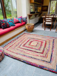 Second Nature Online Fiesta Square Rug Jute Hand Woven With Recycled Fabric / 150 Cm X 150 Cm - thumbnail 9