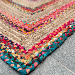 Second Nature Online Fiesta Square Rug Jute Hand Woven With Recycled Fabric / 150 Cm X 150 Cm - thumbnail 8