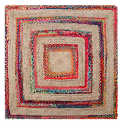 Second Nature Online Fiesta Square Rug Jute Hand Woven With Recycled Fabric / 150 Cm X 150 Cm - thumbnail 3