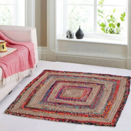 Second Nature Online Fiesta Square Rug Jute Hand Woven With Recycled Fabric / 150 Cm X 150 Cm - thumbnail 2