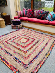 Second Nature Online Fiesta Square Rug Jute Hand Woven With Recycled Fabric / 150 Cm X 150 Cm - thumbnail 7