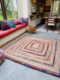 Second Nature Online Fiesta Square Rug Jute Hand Woven With Recycled Fabric / 150 Cm X 150 Cm - thumbnail 6