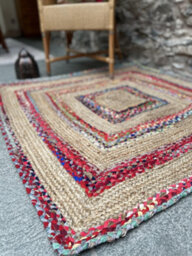 Second Nature Online Fiesta Square Rug Jute Hand Woven With Recycled Fabric / 150 Cm X 150 Cm - thumbnail 5