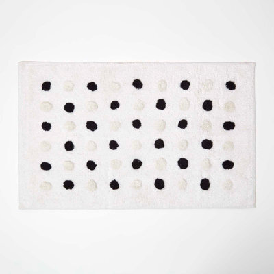 Homescapes Black And White 100% Cotton Bath Mat Tufted Polka Dot Design, 50 X 80 Cm - image 1