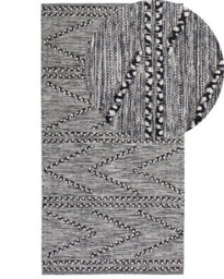 Beliani Cotton Tufted Geometric Rug Black And White 80 X 150 Cm - thumbnail 3