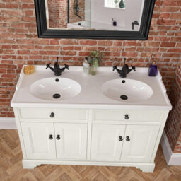Homestylestore 1210mm Antique White Bathroom Vanity Unit With Double Basin And Black Round Handles - thumbnail 2