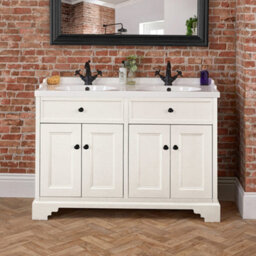 Homestylestore 1210mm Antique White Bathroom Vanity Unit With Double Basin And Black Round Handles - thumbnail 3