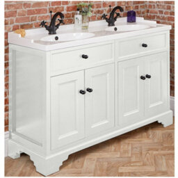 Homestylestore 1210mm Antique White Bathroom Vanity Unit With Double Basin And Black Round Handles - thumbnail 1
