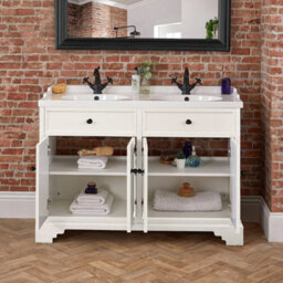Homestylestore 1210mm Antique White Bathroom Vanity Unit With Double Basin And Black Round Handles - thumbnail 4