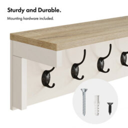 Vonhaus Coat Hooks Wall Mounted, Cream Coat Rack With Shelf & 7 Strong Double Hooks, Hallway Organiser With Melamine Wood Effect - thumbnail 7