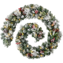 Werchristmas Pre-Lit Snow-Flocked Extra-Thick Mixed Pine Artificial Christmas Garland 9 Ft, 80 Warm White Leds - thumbnail 1