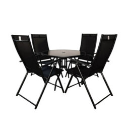 Samuel Alexander Outdoor 4 Person Round Glass Top Garden Patio Dining Table Chairs Set - thumbnail 9