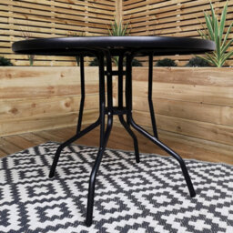Samuel Alexander Outdoor 4 Person Round Glass Top Garden Patio Dining Table Chairs Set - thumbnail 3