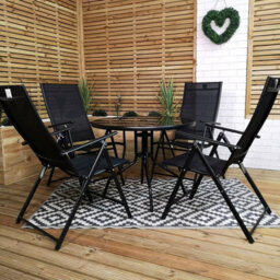 Samuel Alexander Outdoor 4 Person Round Glass Top Garden Patio Dining Table Chairs Set