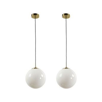 First Choice Lighting Set Of 2 Grosvenor  - Satin Brass Pendant Lights With Glass Globes - image 1