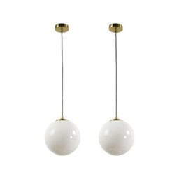 First Choice Lighting Set Of 2 Grosvenor  - Satin Brass Pendant Lights With Glass Globes - thumbnail 1