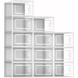 White 12Pcs Foldable Stackable Plastic Shoe Box - thumbnail 4