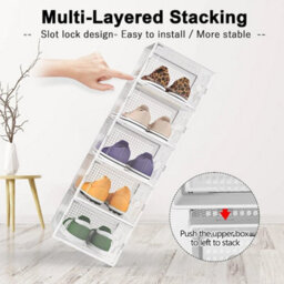 White 12Pcs Foldable Stackable Plastic Shoe Box - thumbnail 5