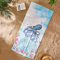 Catherine Lansfield Octopus Absorbent Beach Towel Blue 76X160Cm - thumbnail 1