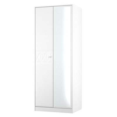 Genoa Ready Assembled Contemporary White Tall Double Wardrobe With 1 Mirror Door (H)1960mm (W)740mm (D)520mm - image 1