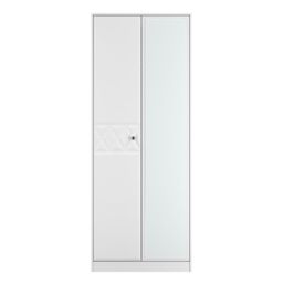 Genoa Ready Assembled Contemporary White Tall Double Wardrobe With 1 Mirror Door (H)1960mm (W)740mm (D)520mm - thumbnail 2