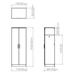 Genoa Ready Assembled Contemporary White Tall Double Wardrobe With 1 Mirror Door (H)1960mm (W)740mm (D)520mm - thumbnail 7