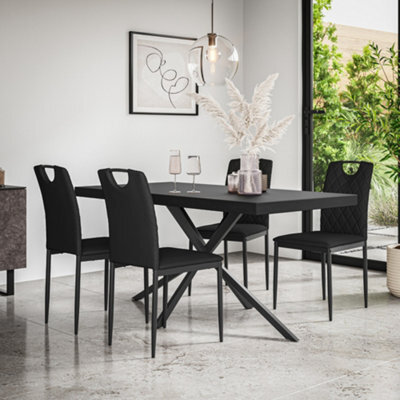 More4Homes Donni Dining Table And Chairs - Black Table Top W Black Legs + Monza Faux Leather Dining Chair Set Of 4 (Black) - image 1