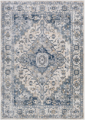 Livabliss Jolie-Vintage Grey Blue Brown Black Traditional Boho Living Dining Bedroom Rug 160 X 220 Cm Easy Care, Non Shedding - image 1